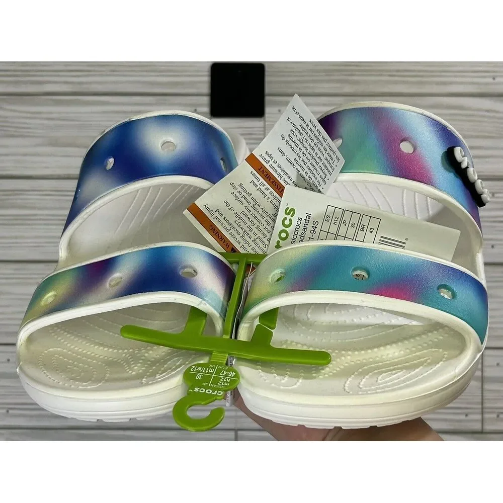 Classic Crocs Solarized Men's Sandals Blue Green Sz 12 Slides With Logo
